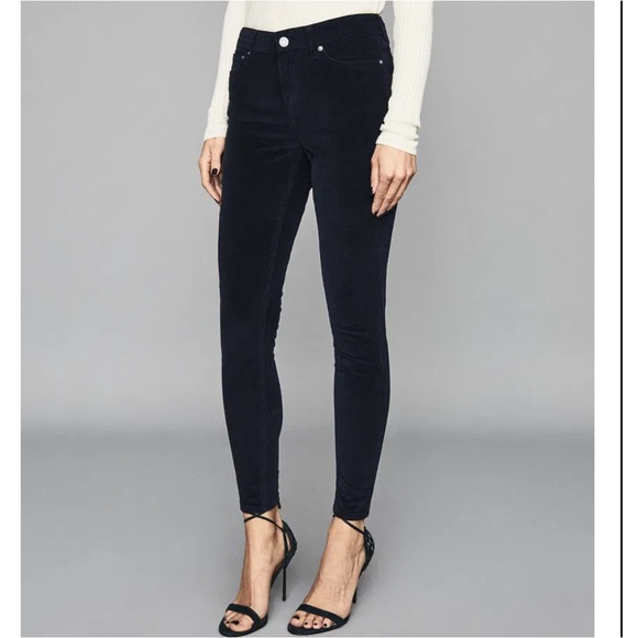NEW Reiss Lux Cord Mid Rise Skinny Corduroy Trousers in Navy Size 27 - Picture 1 of 10